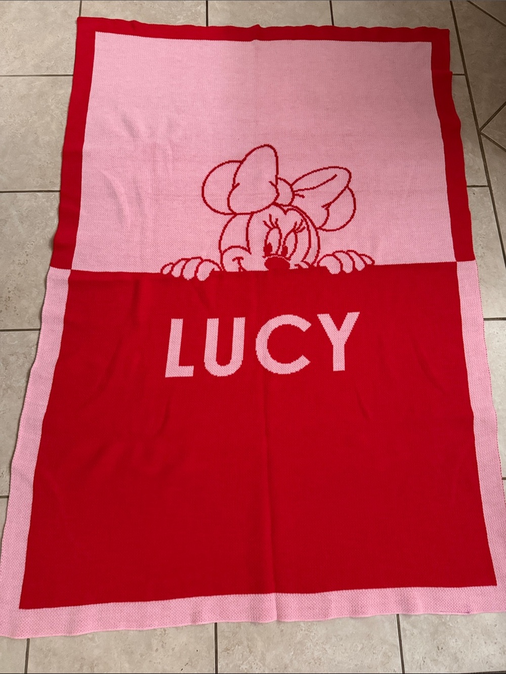Disney Baublebar Minnie Lucy Pink and Red Kids Blanket - Personalized 55” X 38”